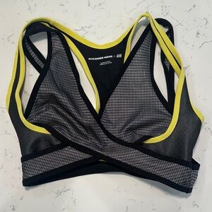 Alexander Wang Black and Yellow Mesh Racerback Sports Bra